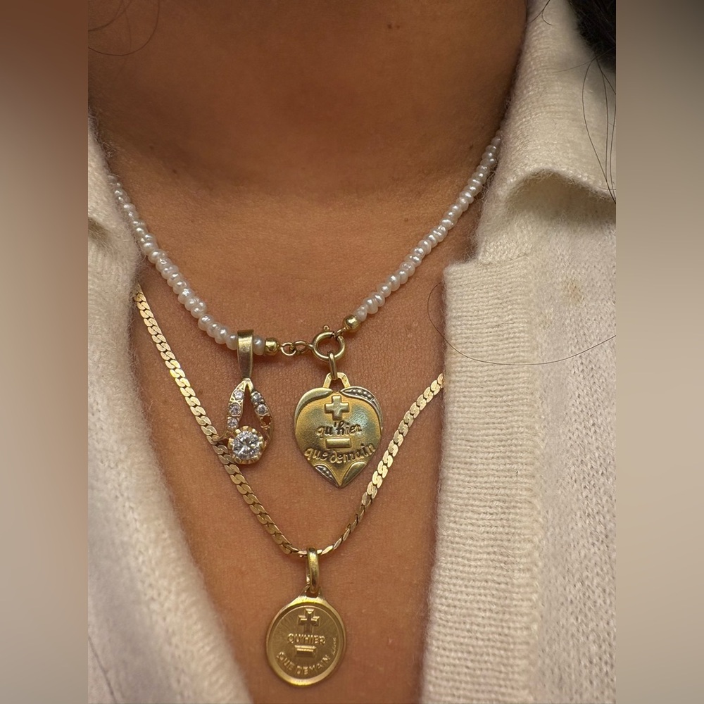 ❌❌SOLD ❌❌French Augis love charm 18k gold "+ qu'hier que demain"  heart pendant
